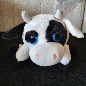 KEEL TOYS Black & White 9" Cow Plush with Blue Eyes & Pocket Stuffed Animal Toy